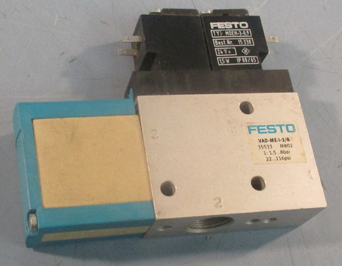 Festo VAD-ME-I-3/8 Vaccum Generator 35533 24 VDC 1.5 - 8 Bar 22-116 PSI