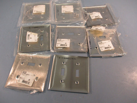 Lot of (8) Hubbell SS2 2-Gang 2-Toggle Switch Stainless Steel Wall Plate Cover