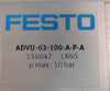 Festo ADVU-63-100-A-P-A Compact Pneumatic Cylinder 156047 100mm Stroke 63mm Bore