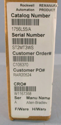 Allen Bradley 1756-L55/A Logix 5555 Processor Unit Module F/W Rev 1.4