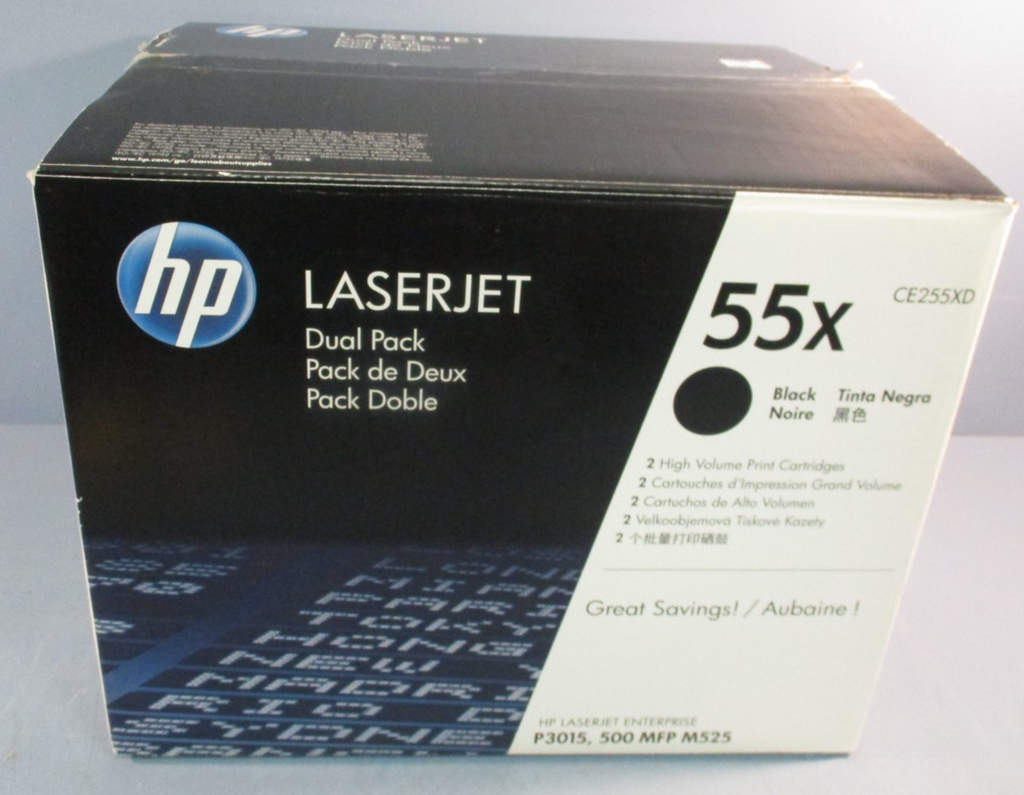 GENUINE HP LASERJET 55X DUAL PACK BLACK/NOIRE TONER CARTRIDGE CE255XD