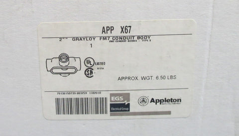 Appleton X67 Conduit Body 2" 4 Port FM7 Grayloy Cross Body