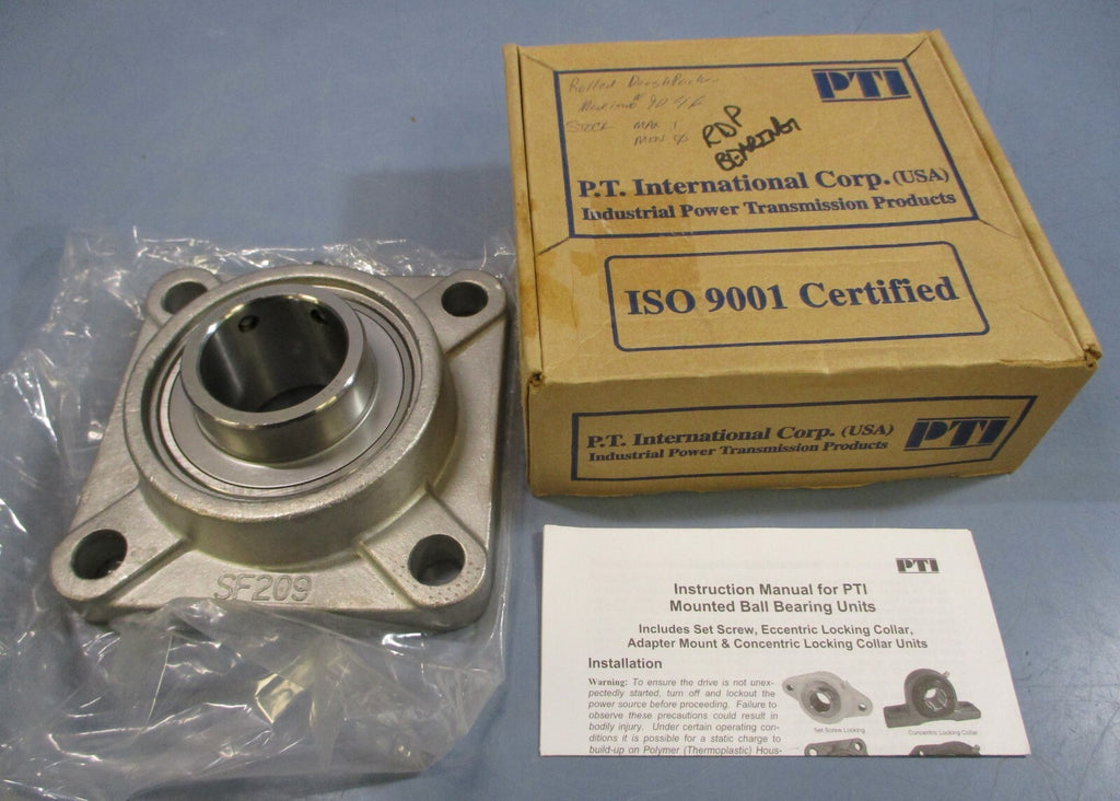 PTI SUCSF20928 4 Bolt Flange Block Bearing Stainless Steel 13/4" Bore SF209