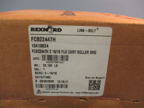 REXNORD LINK BELT BORE: 2-15/16" FCB22447H, FLANGE CARTRIDGE ROLLER BEARING