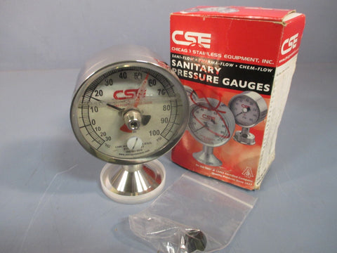 CSE SANITARY PRESSURE GAUGES  3-1/2" SANI-FLOW 0-100PSI 3P-O-GF-BT-DRAG-VI