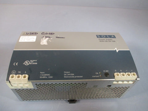 SOLA Power Supply 115/230VAC, 12/6A, DC 24V/20A SDN2024100 OVP