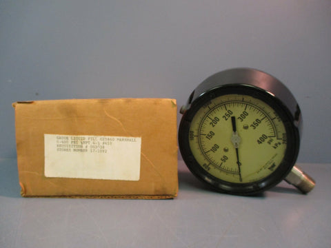 Marshall Town Gauge G25860 Liquid Filled 0-400PSI ½NPT 4-½ #410 NEW