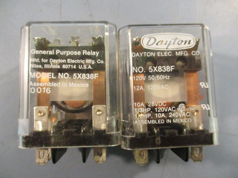 Dayton 5X838F Relay 120V 50/60Hz 12A 120VAC 10A 28VDC Lot of 7