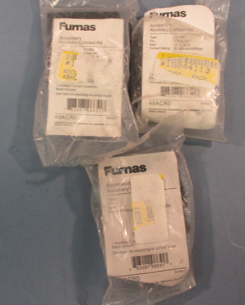 Lot of (3) Siemens Furnas 49ACR0 Auxiliary Contact Kit, Series F