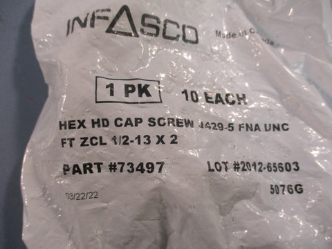 Infasco 73497 Hex Head Cap Screw J429-5 1/2-13 x 2 Pack of 10 Lot of 12