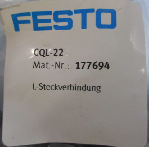 (Lot of 5) Festo 177694 Push In L Connector CQL22 22mm 0.95bar…15bar