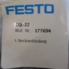 (Lot of 5) Festo 177694 Push In L Connector CQL22 22mm 0.95bar…15bar