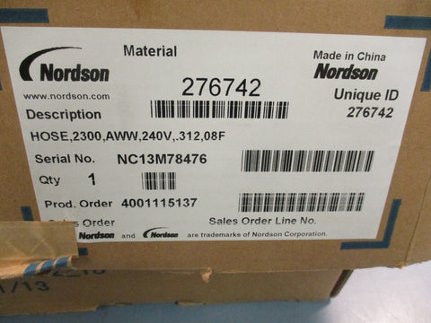 Nordson 276742 Hot Melt Glue Hose 8ft Length 240V 248W 1500PSI