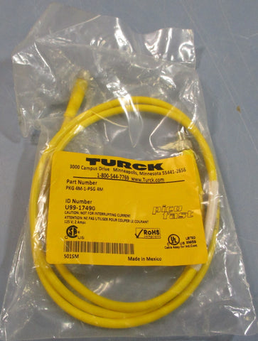 (Lot of 2) Turck PKG 4M-1-PSG 4M Electrical Cable U99-17490 125V 2A 4-Pin Conn.