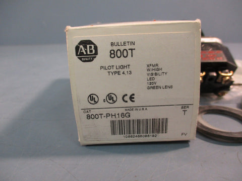 Allen Bradley 800T-PH16G Series T Green LED Pilot Light, 120V
