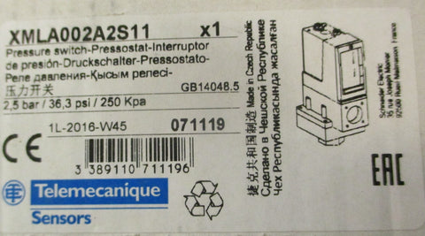 Telemcanique XMLA002A2S11 Pressure Switch 36.3 PSI 240V 1.5A IP66