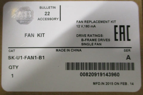 Allen Bradley SK-U1-FAN1-B1 Ser. A Brushless Fan Kit 12V 0.18A EFB0412VHD