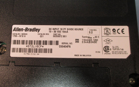 Allen Bradley 1756-IV16 Ser A DC Input Module 16 PT Cat Rev C01 F/W Rev 3.2