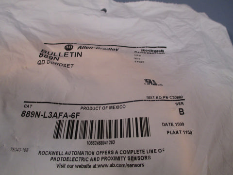 ALLEN-BRADLEY QD CORDSET SERIES A 889N-L3AFA-6F