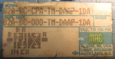 MAC Valves Inc. Solenoid Valve Model 82A-BC-CPA-TM-DAAP-1DA Vacuum to 150 PSI