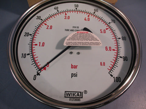 WIKA Pressure Gauge 0-100psi 6" Dial 316 SS Lwr Mount 232.50.6" 1/2"NPT 4213971