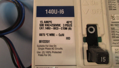 Allen Bradley 140U-I6C3-C15M (A) Circuit Breaker 3 Pole 15A W/ Aux Switch
