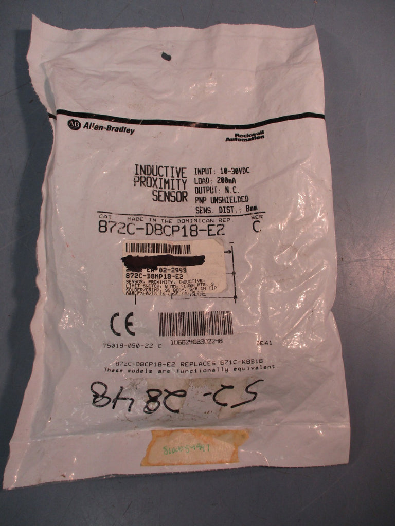 ALLEN BRADLEY INDUCTIVE PROXIMITY SENSOR 872C-D8CP18-E2 SER. C 10-30VDC