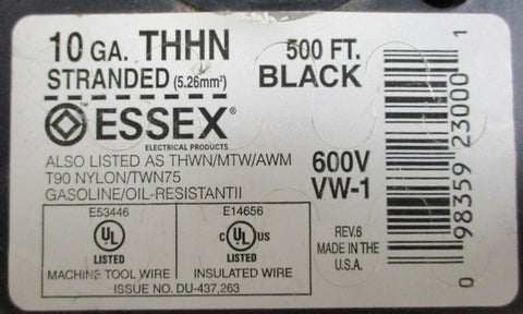 Superior Essex E53446B 10 Str Wire 10AWG T90 Nylon or TWN75 600V VW-1 4W008 300'