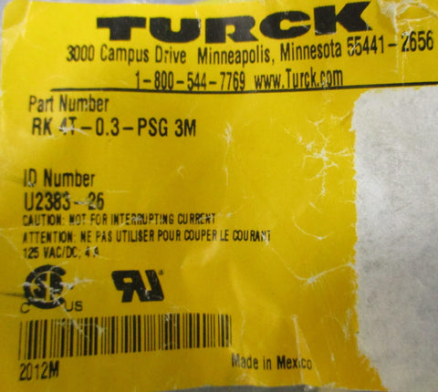 Turck RK 4T-0.3-PSG 3M Cordset 125VAC/DC 4A