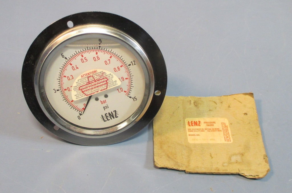 Lenz AFC-15-4RL Pressure Gauge 3.5" Face 0-15 PSI 1/2" Threaded Connection Used
