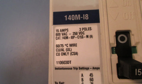 Allen Bradley 140M-I8P-C15S-M (A) 15A 3 Poles Circuit Protector Breaker