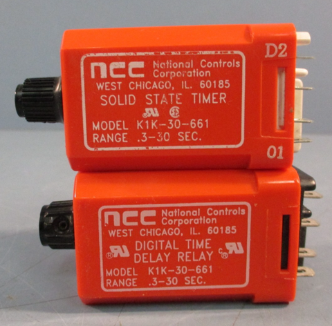 Lot of (2) NCC K1K-30-661 Time Delay Relay, Solid State, 10 Blades, 0.3-30 Sec