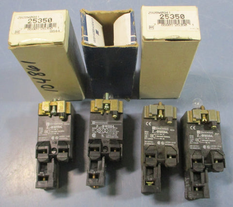 (Lot of 4) Telemecanique ZB2BW0941 Pilot Lamp 220240V 60Hz ZB2BE101 Cont. Blk