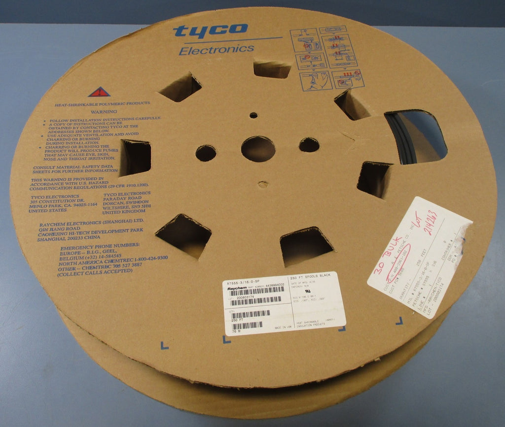 250ft Spool of Raychem RT555-3/16-0-SP Black Heat Shrink Tubing