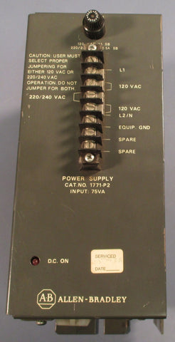 AllenBradley Bulletin 1771P2 Power Supply 120 or 220/240 VAC Series A Used