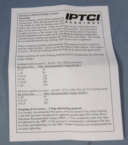 NEW IPTCI Stainless Steel Insert Bearing SSER 207 20 eTech Surplus