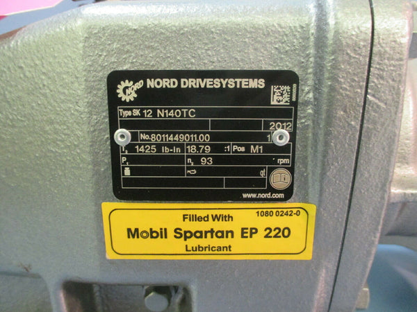NORD DRIVESYSTEMS SPEED GEAR REDUCER Type sk -12 N140TC 18.79:1 93 RPM  eTech Surplus