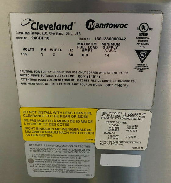Cleveland 24CDP10 Commercial Convection Steamer, 2 Compartments eTech