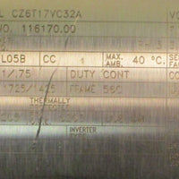 Leeson CZ6T17VC32A Electric Motor 116170.00 3PH 1/.75HP 1725/1425RPM 5/8" Shaft