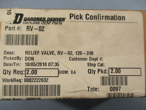 Gardner Denver RV-02 Relief Valve Replacement 5- 5/8" Length