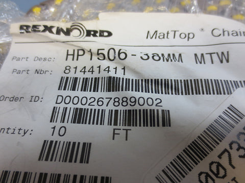 Rexnord 81441411 HP1506-38mm MTW Conveyor Chain 10 Ft Mat top