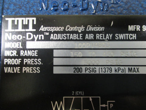 ITT NeoDyn 100PV48D3 Adjustable Air Relay Switch  New
