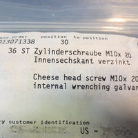 Lot of 36 Buhler UNN10043058 Cheese Head Screw M10x 20 Internal Wrenching New