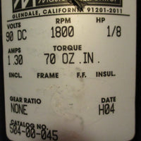 Minarik 504-00-045 DC Motor 1800RPM 1/8HP 90VDC 1.3A 70 Oz-In 1/2" Shaft Dia NOS