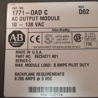 Allen Bradley 1771-OAD C Rev. D02 AC Output Module 10 - 138 VAC Series C Used
