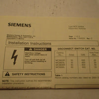 Siemens Disconnect Switch MCS603R Ser. A 30 AMP 600V NEW IN BOX