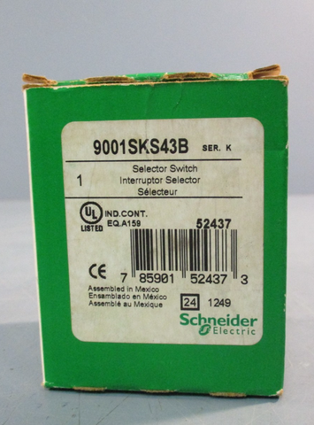 Schneider Electric 9001SKS43B 3Position Selector Switch Series K