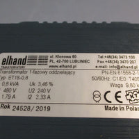ELHAND TRANSFORMER 0.8 KVA 50/60HZ 480VAC  ET1S0.8 PNEN6155821
