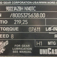 Nord Gear SK 9022.1AZBH N140TC Gearbox 219.25:1 Ratio 8 RPM 11/2" Bore