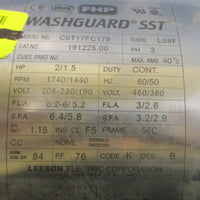 Leeson Washguard SST C6T17FC179 Electric Motor 2/1.5HP, 3PH, 5/8" Shaft